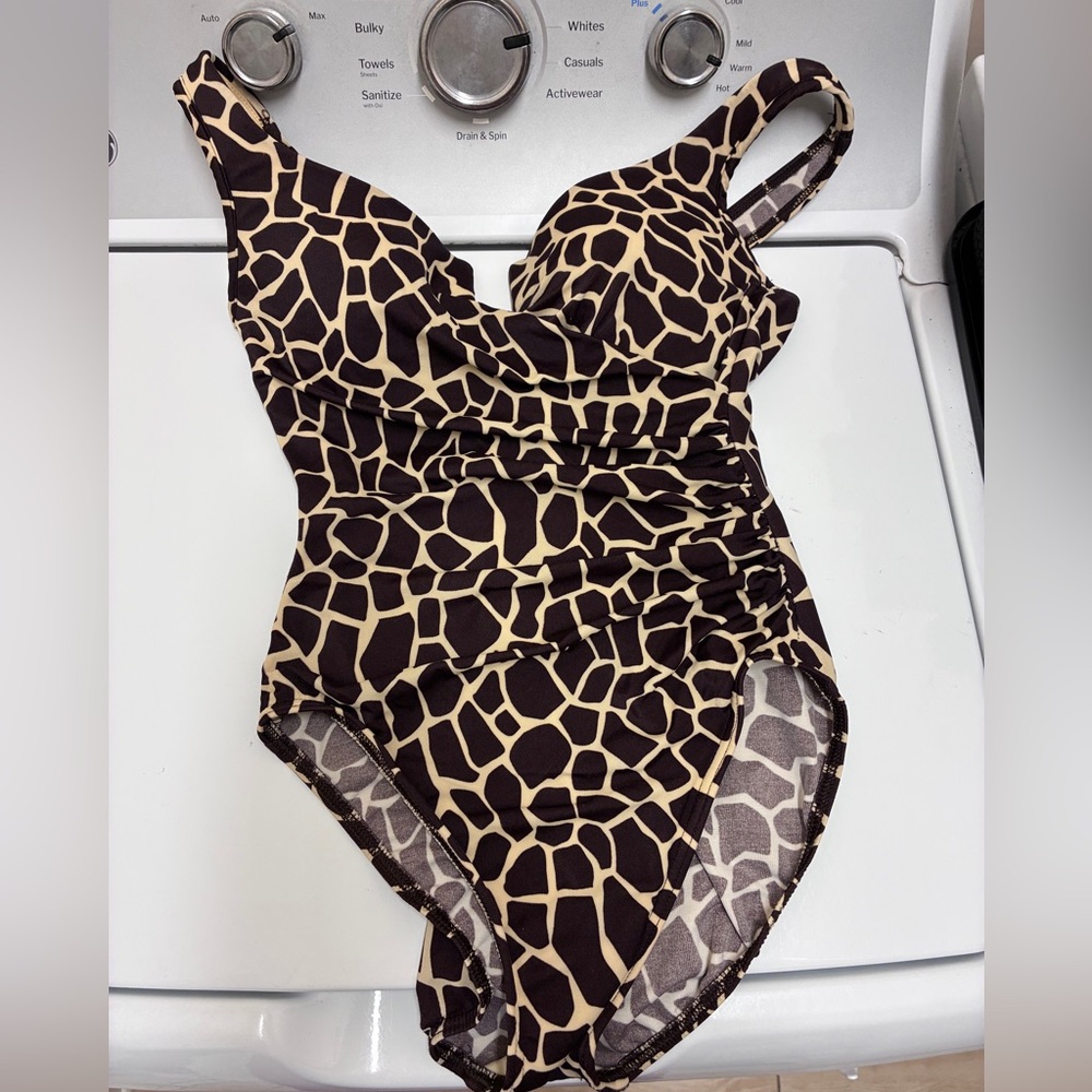 Miraclesuit Brown And White Patterned Swimsuit - image 1